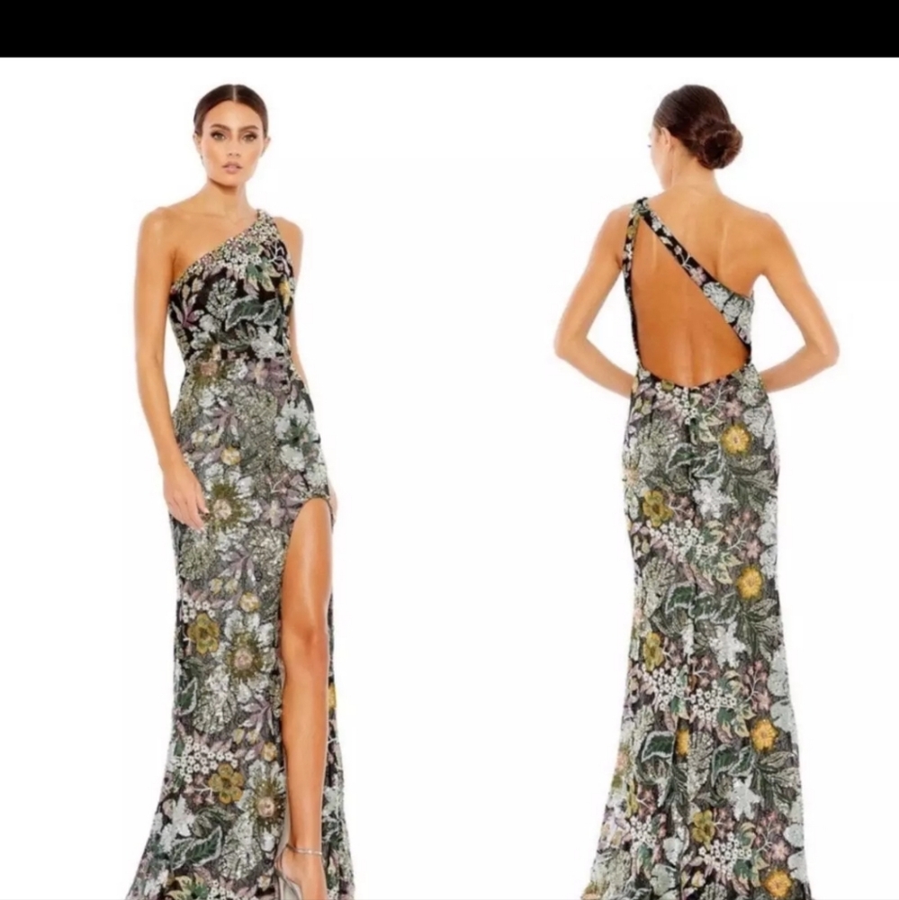 Mac Duggal EMBELLISHED FLORAL ONE SHOULDER GOWN size 2 NEW WITH TAGS